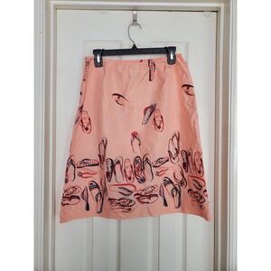 J. Jill Skirt 100% Pink Silk Flip Flop Novelty Print Beachy Lightweight SP